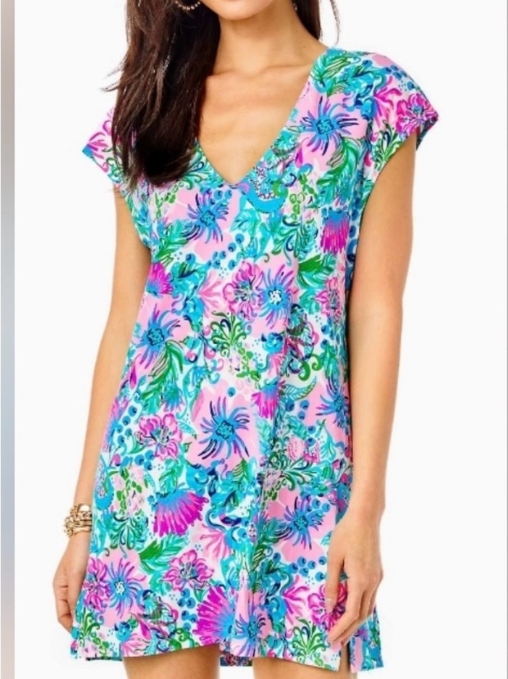 Lilly Pulitzer Luxletic Talli V-Neck Mini Dress Swimsuit Cover Up Size S